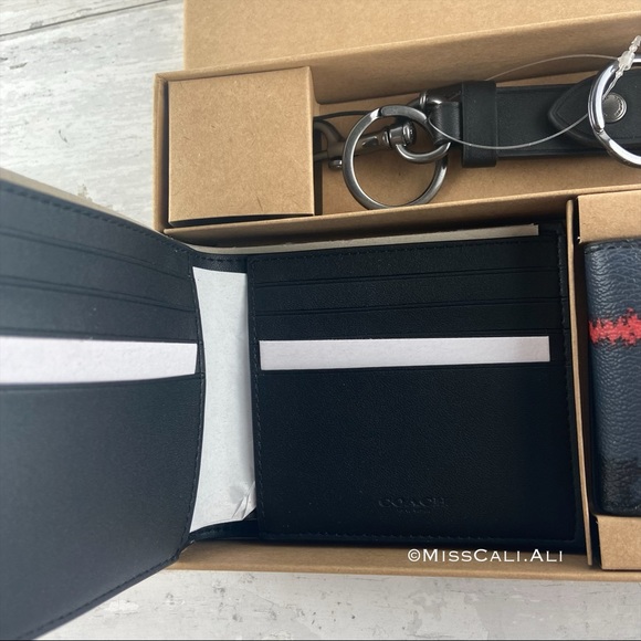 NWT COACH 3-in-1 Men’s Boxed Set Wallet Card Case Set - Plaid - Picture 3 of 16